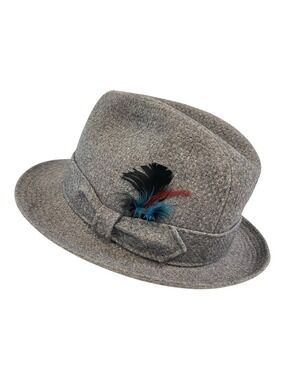 Stetson Mallory Gray Fedora Hat Vintage Men’s Size 56 US 7 Classic Feather Felt